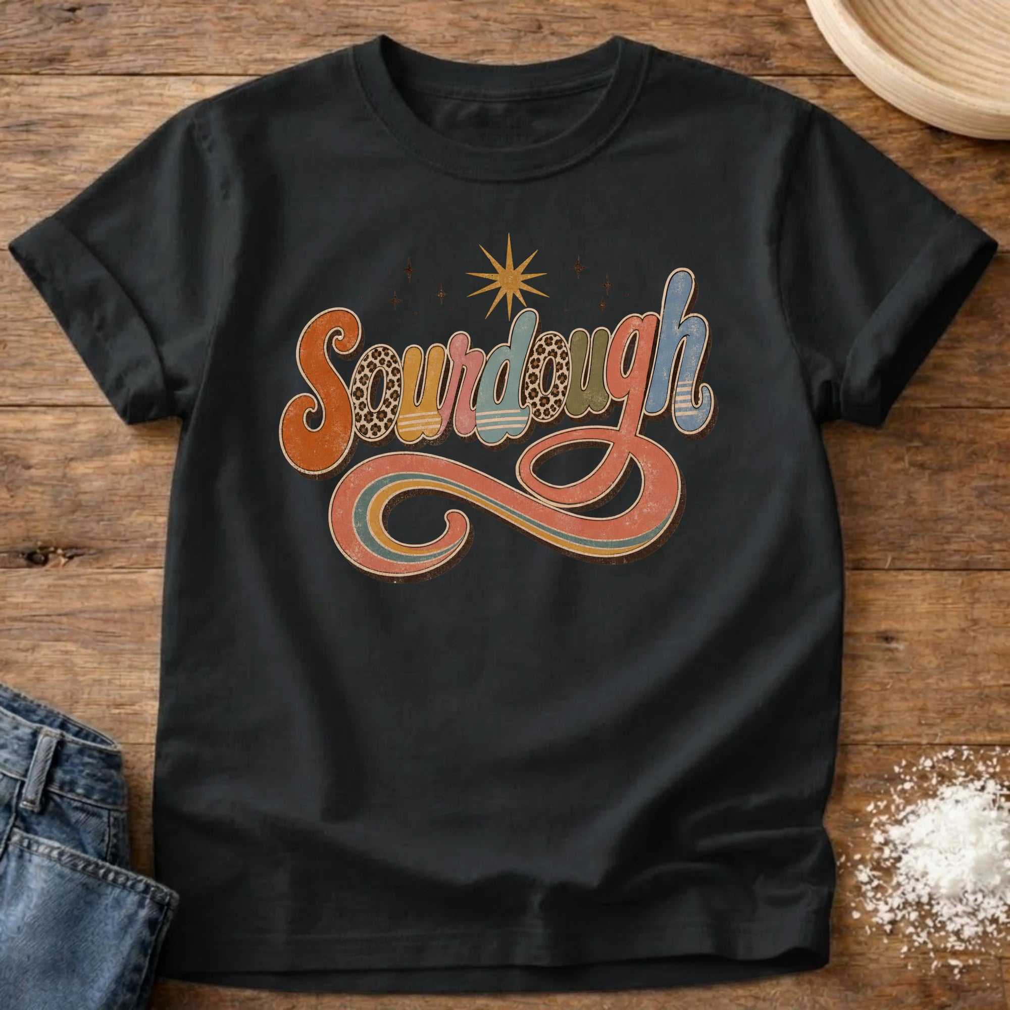 Knead More Fun Groovy Sourdough retro tee in Black