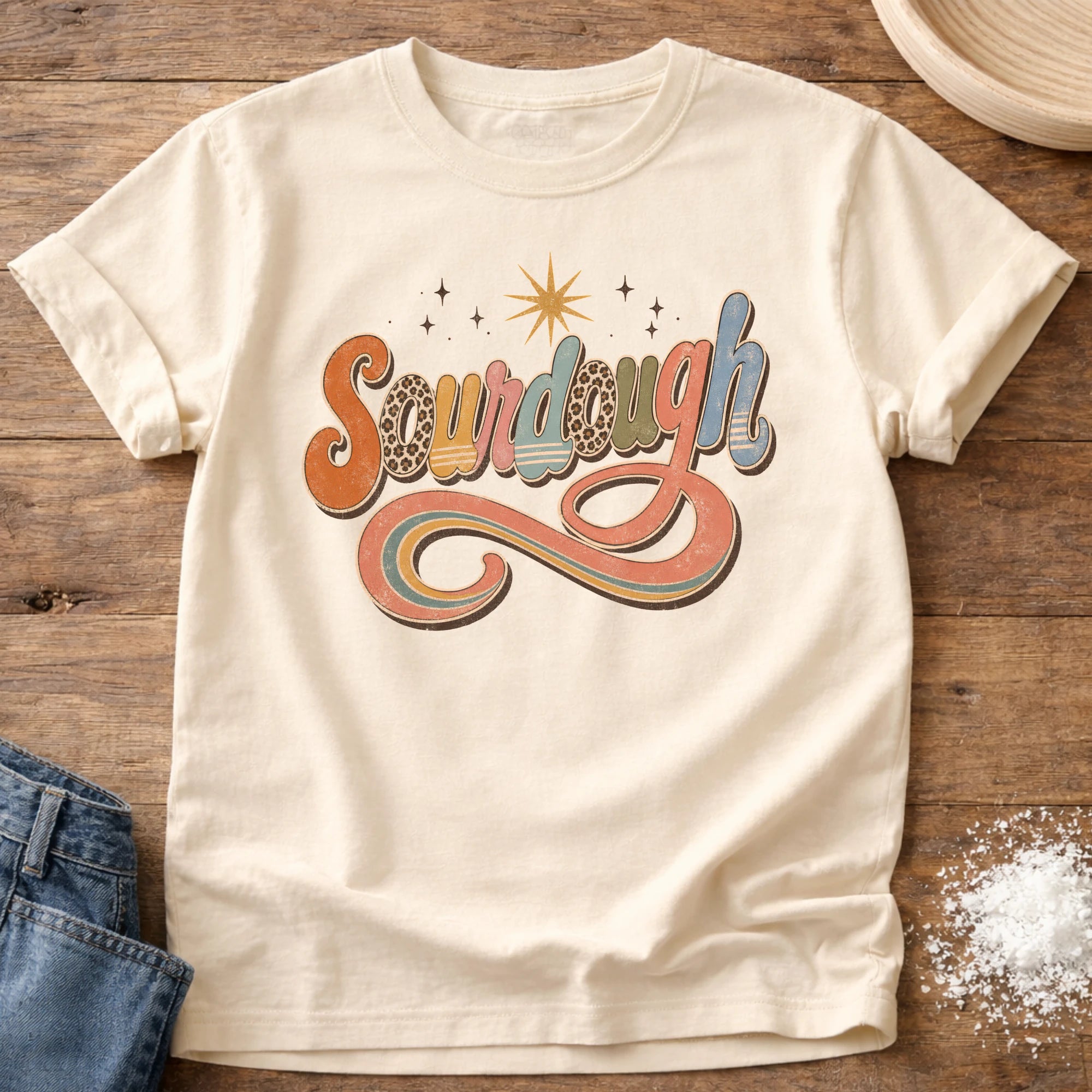 Knead More Fun Groovy Sourdough retro tee in Ivory