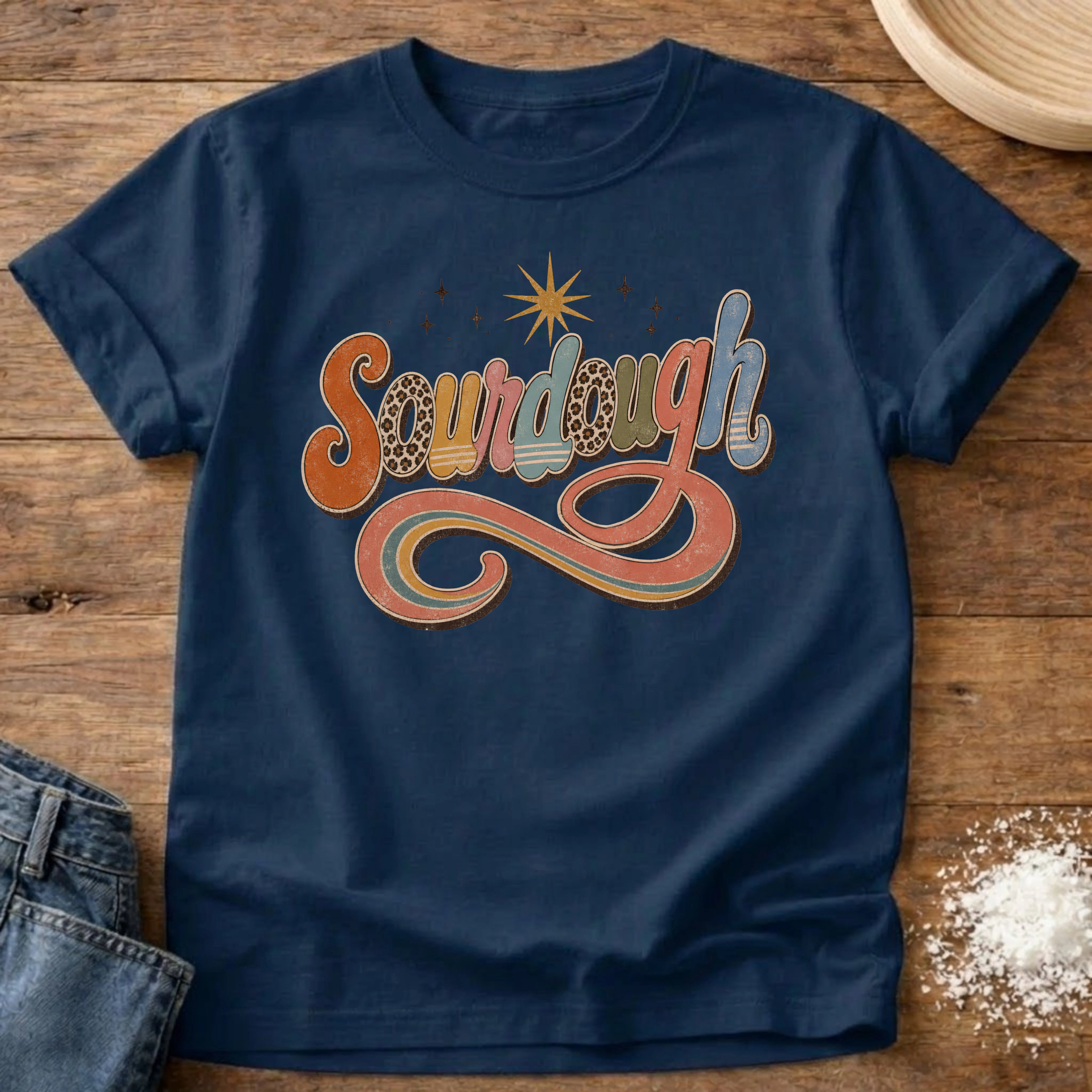 Knead More Fun Groovy Sourdough retro tee in Navy