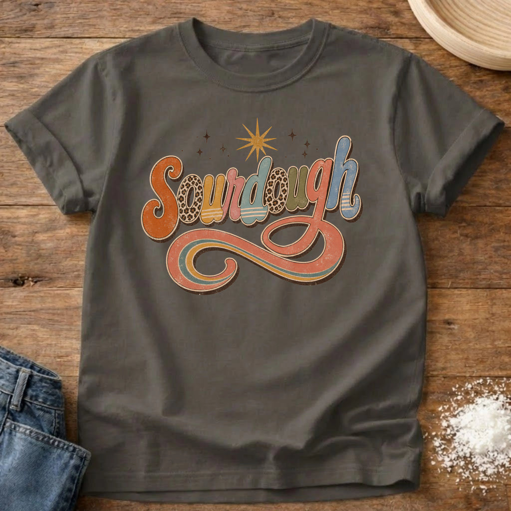Knead More Fun Groovy Sourdough retro tee in Pepper