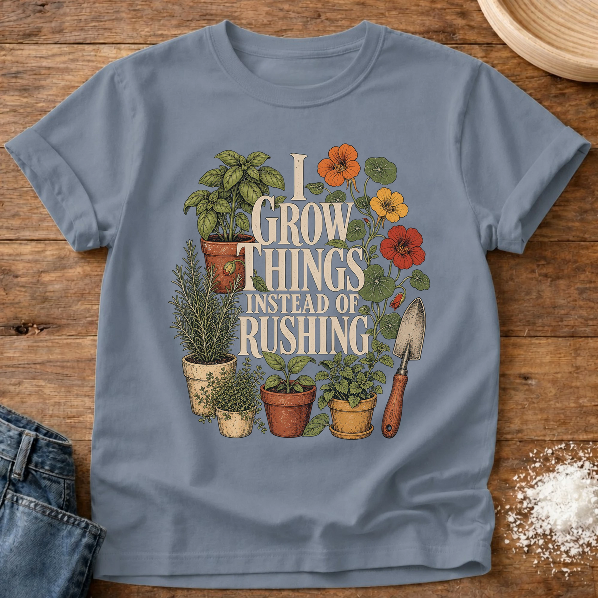 Knead More Fun Grow Things homebody t-shirt in Blue Jean