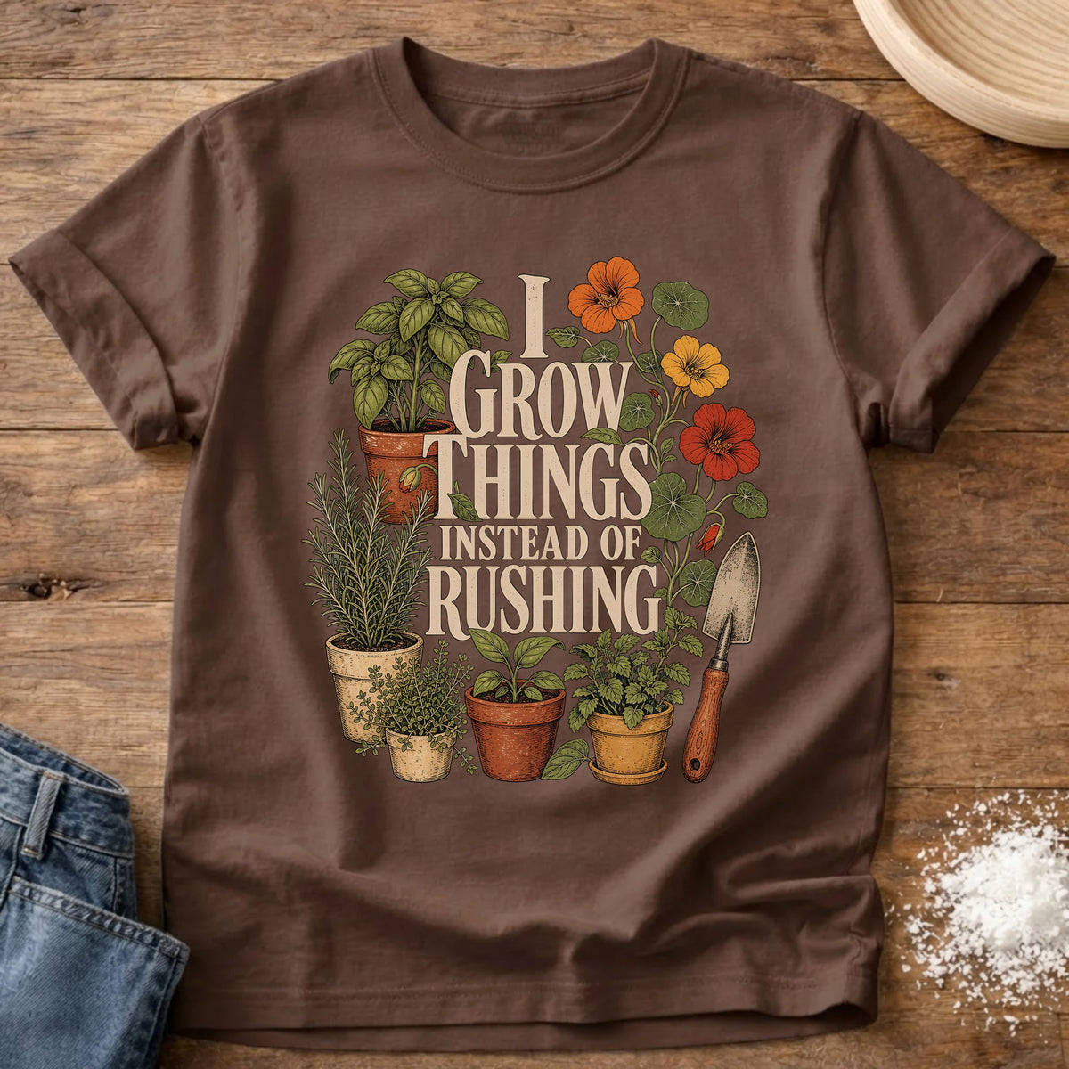 Knead More Fun Grow Things homebody t-shirt in Espresso