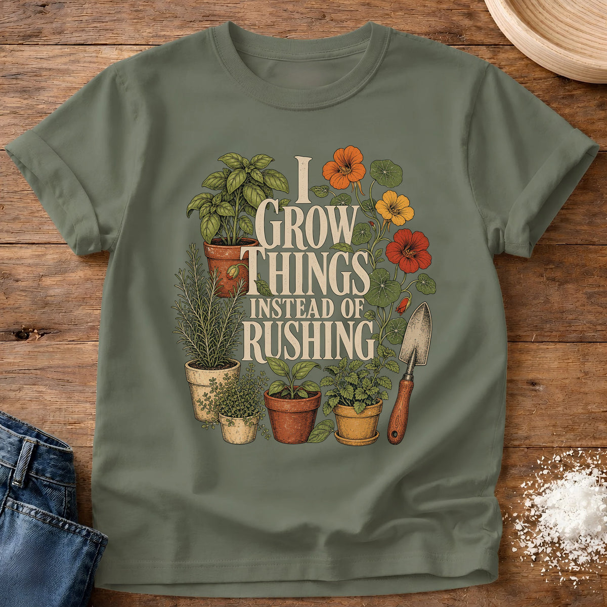 Knead More Fun Grow Things homebody t-shirt in Moss