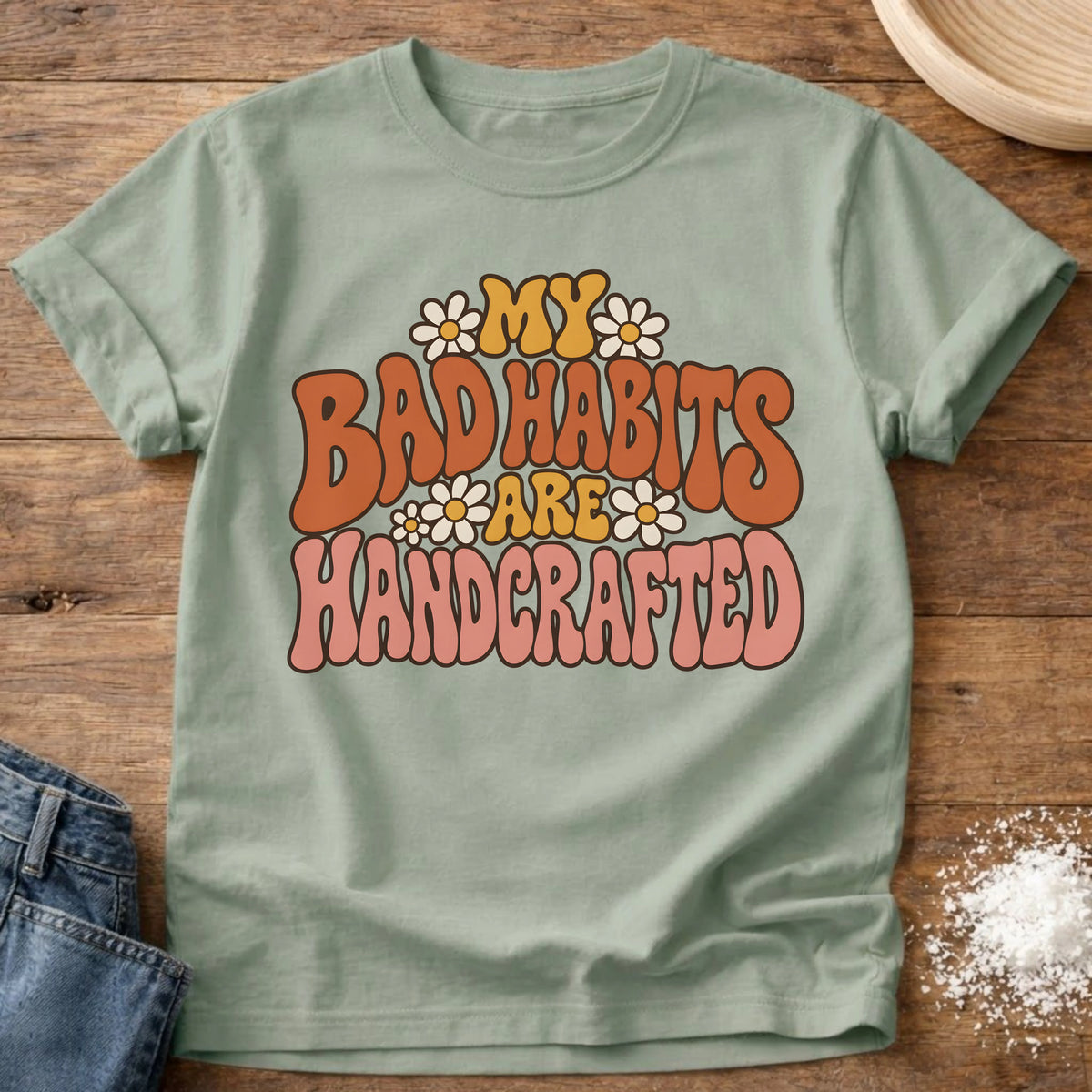 Knead More Fun Handcrafted Bad Habits t-shirt in Bay