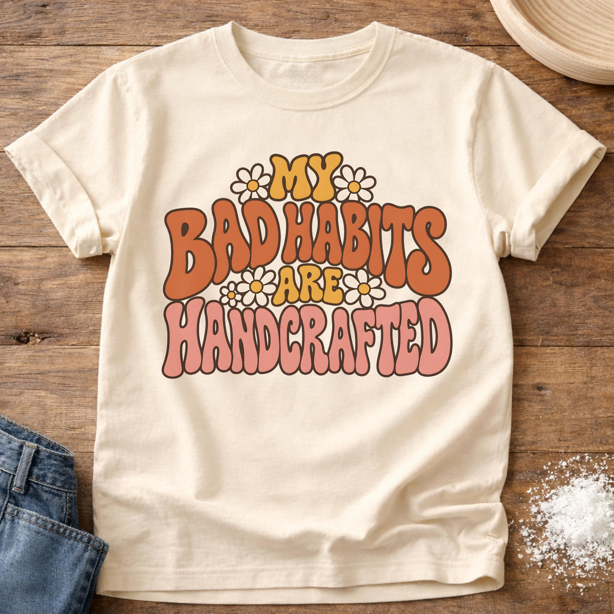 Knead More Fun Handcrafted Bad Habits t-shirt in Ivory