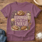 Knead More Fun Handmade is Enough sourdough t-shirt in Berry