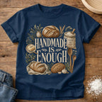 Knead More Fun Handmade is Enough sourdough t-shirt in Navy
