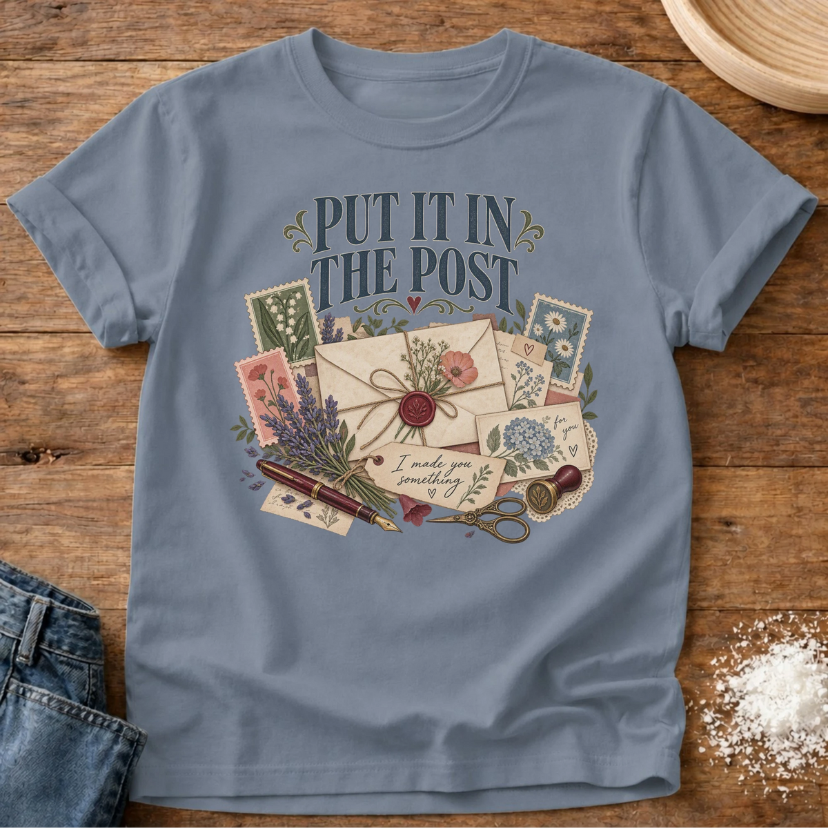 Knead More Fun Handwritten Sentiments graphic t-shirt in Blue Jean