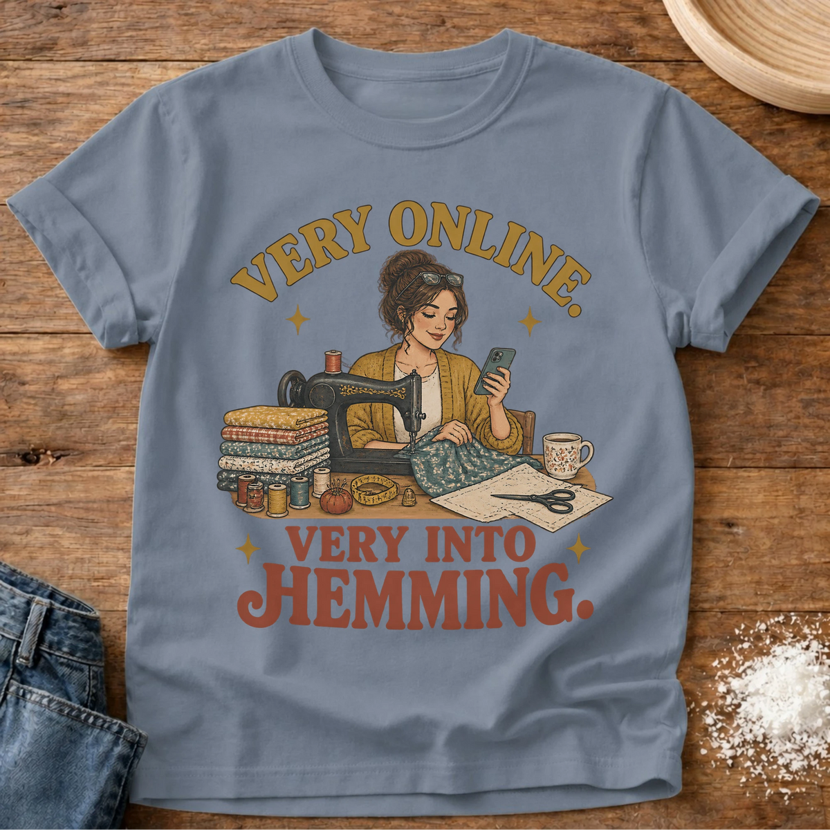 Knead More Fun Hemming Era hemming t-shirt in Blue Jean