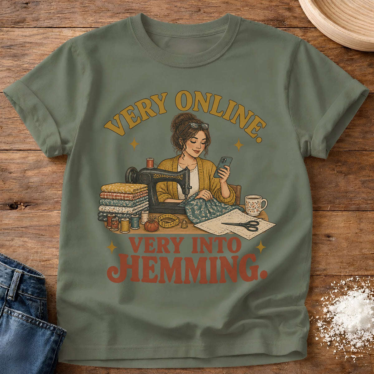 Knead More Fun Hemming Era hemming t-shirt in Moss