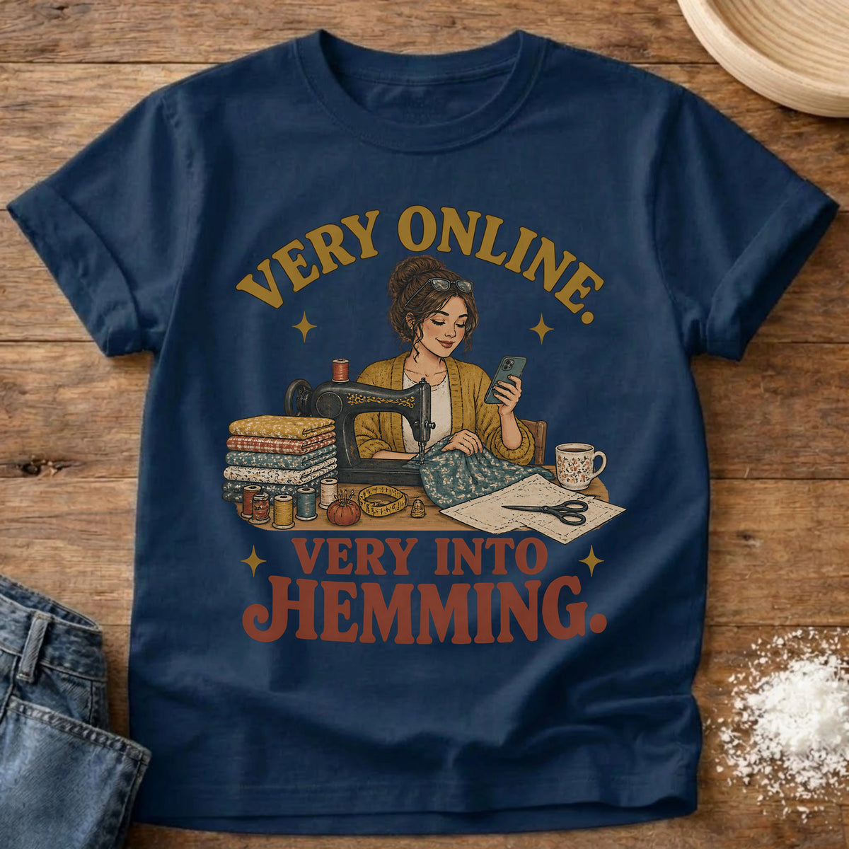 Knead More Fun Hemming Era hemming t-shirt in Navy