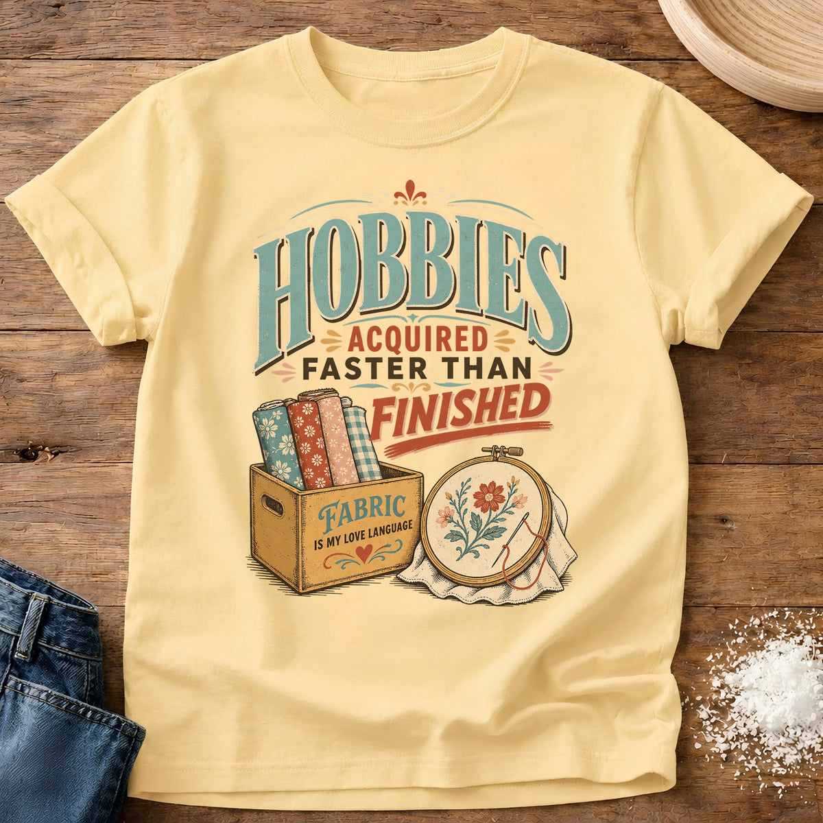 Knead More Fun Hobbies Acquired homebody t-shirt in Butter