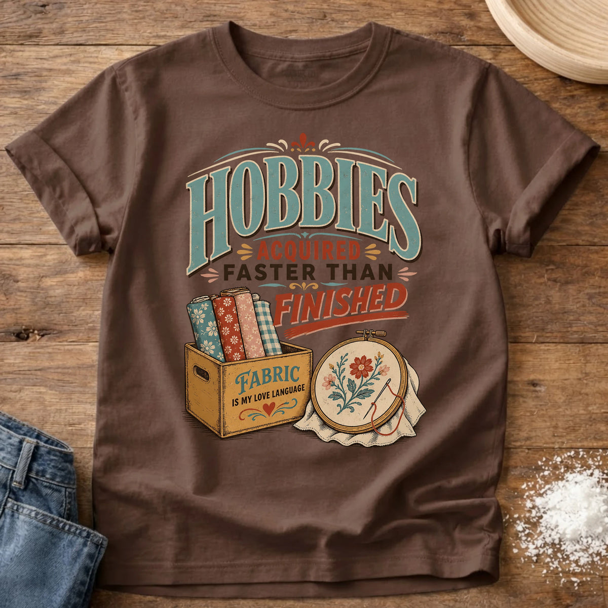 Knead More Fun Hobbies Acquired homebody t-shirt in Espresso