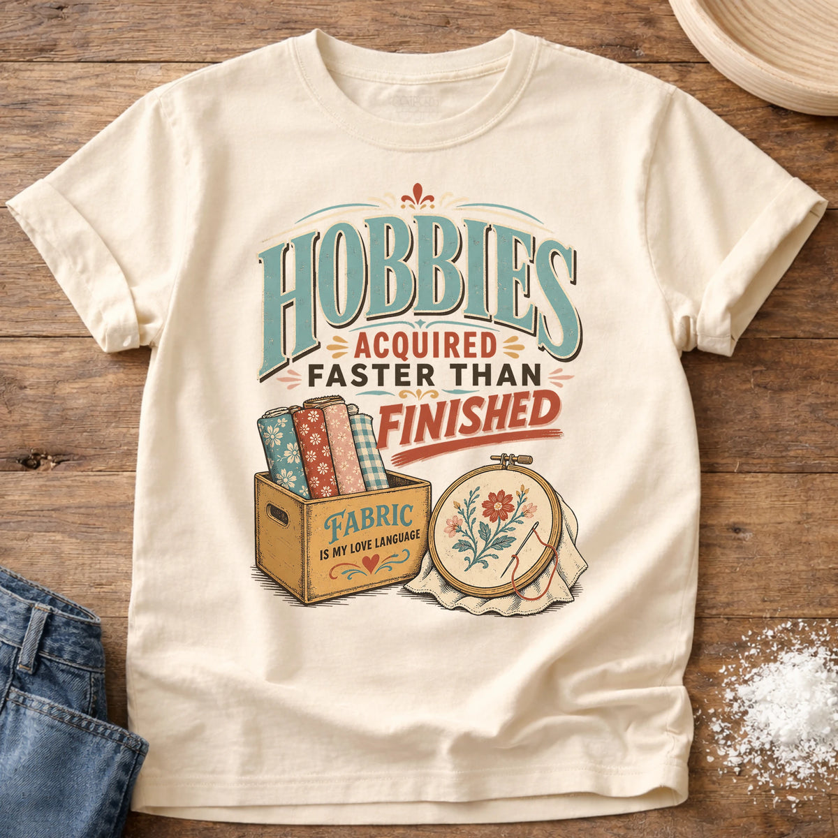 Knead More Fun Hobbies Acquired homebody t-shirt in Ivory