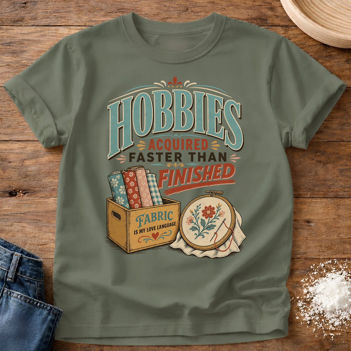 Knead More Fun Hobbies Acquired homebody t-shirt in Moss