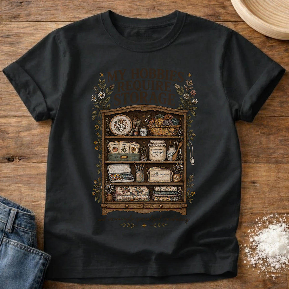 Knead More Fun Hobbies Need Displays craft storage t-shirt in Black
