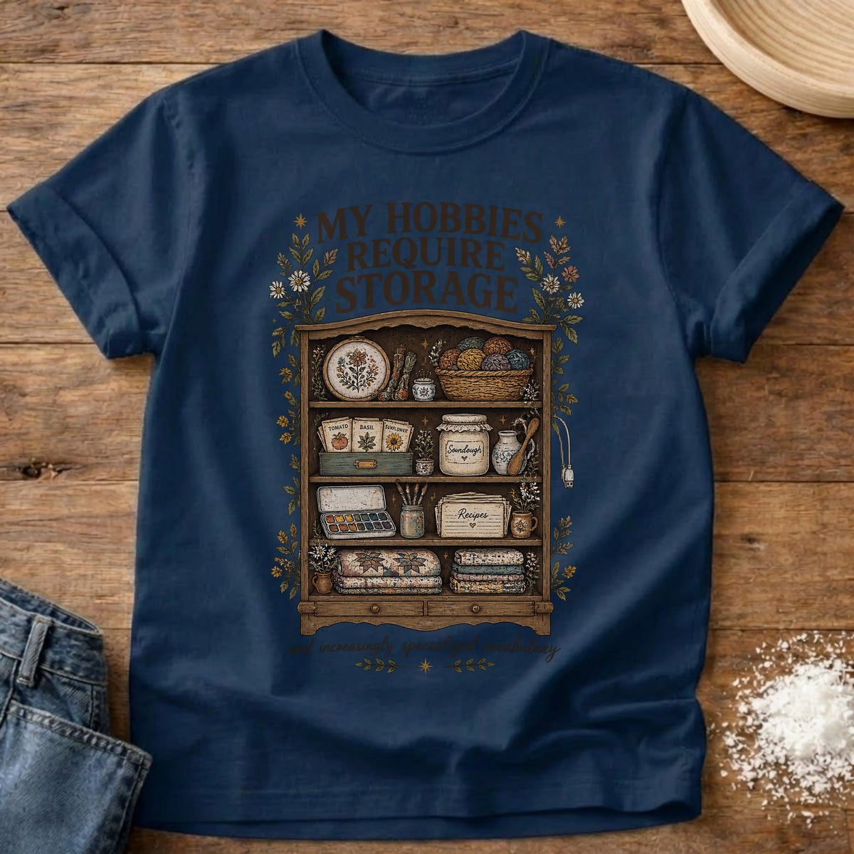 Knead More Fun Hobbies Need Displays craft storage t-shirt in Navy