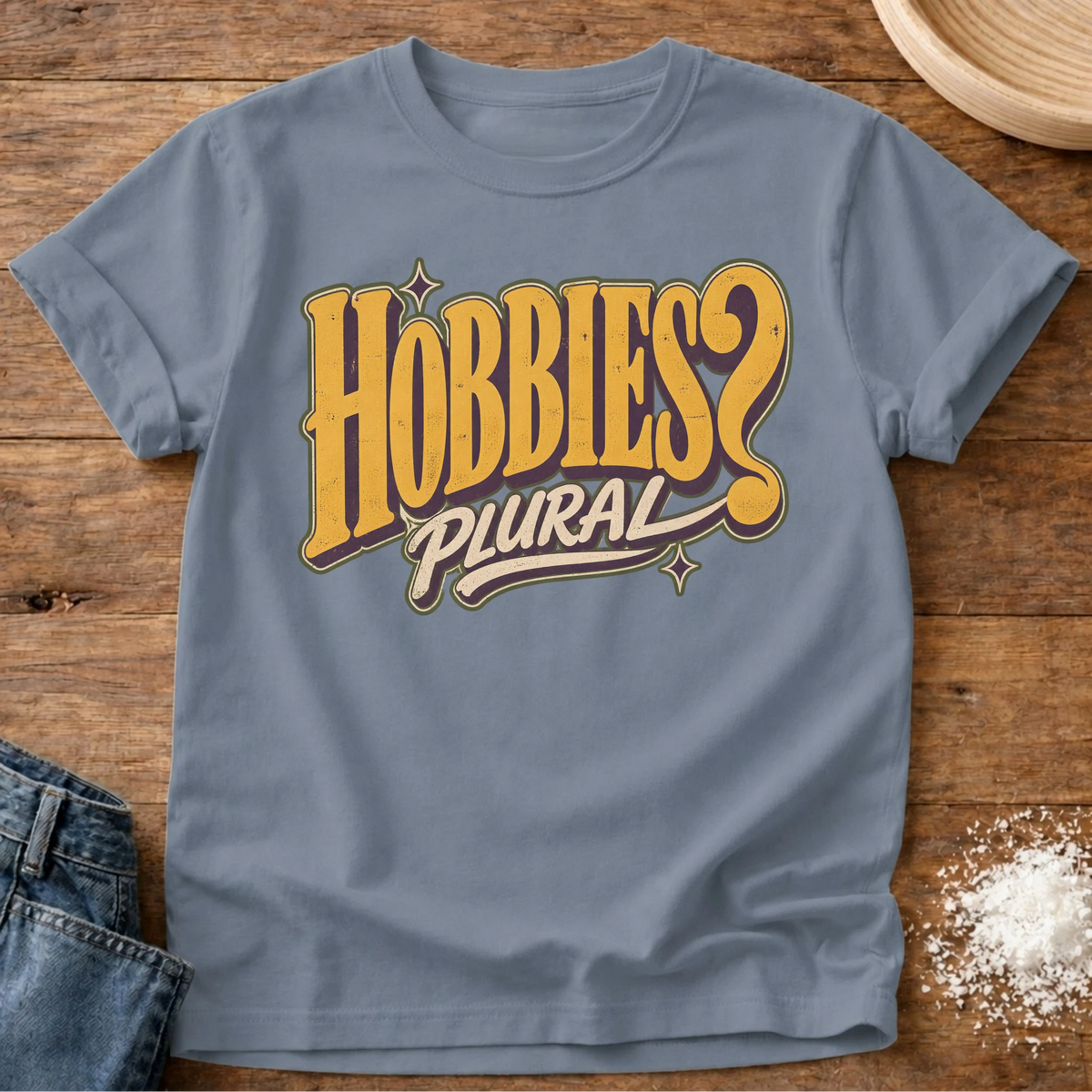 Knead More Fun Hobbies Plural grannycore t-shirt in Blue Jean
