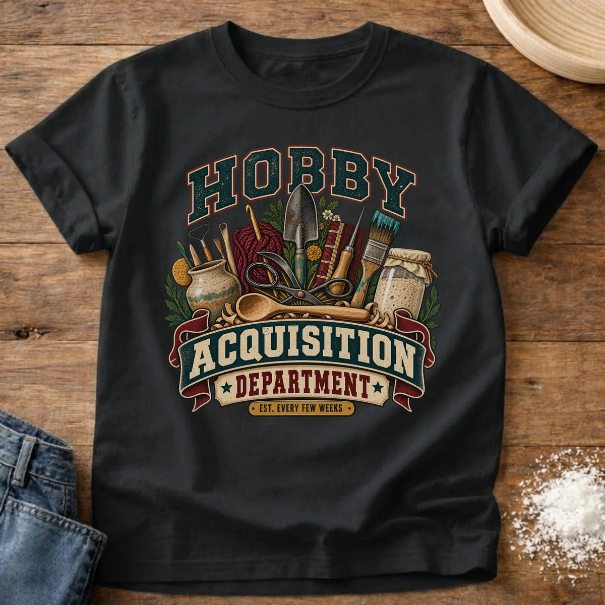 Knead More Fun Hobby Acquisition Dept graphic t-shirt in Black