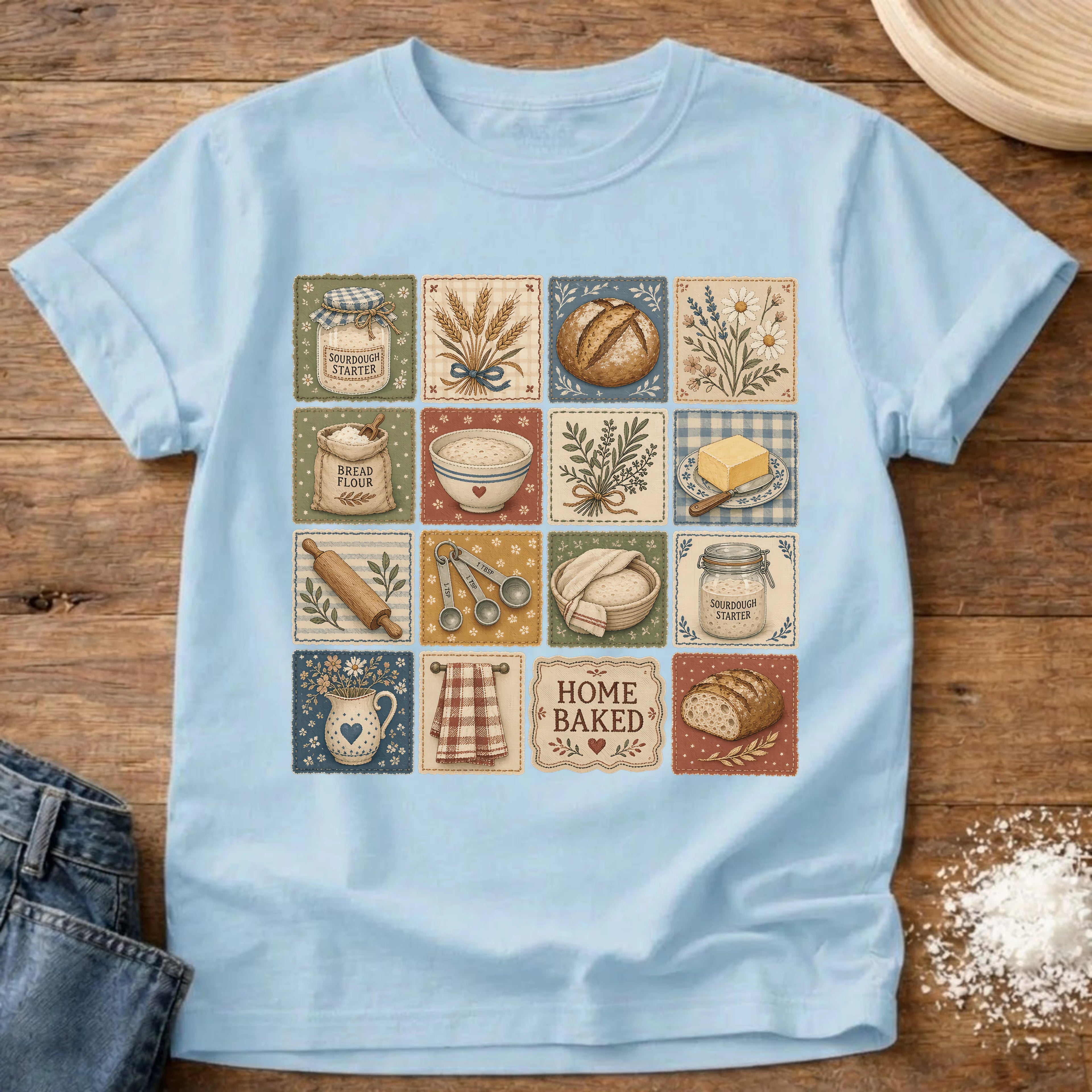 Knead More Fun Home Baked Collection sourdough t-shirt in Chambray