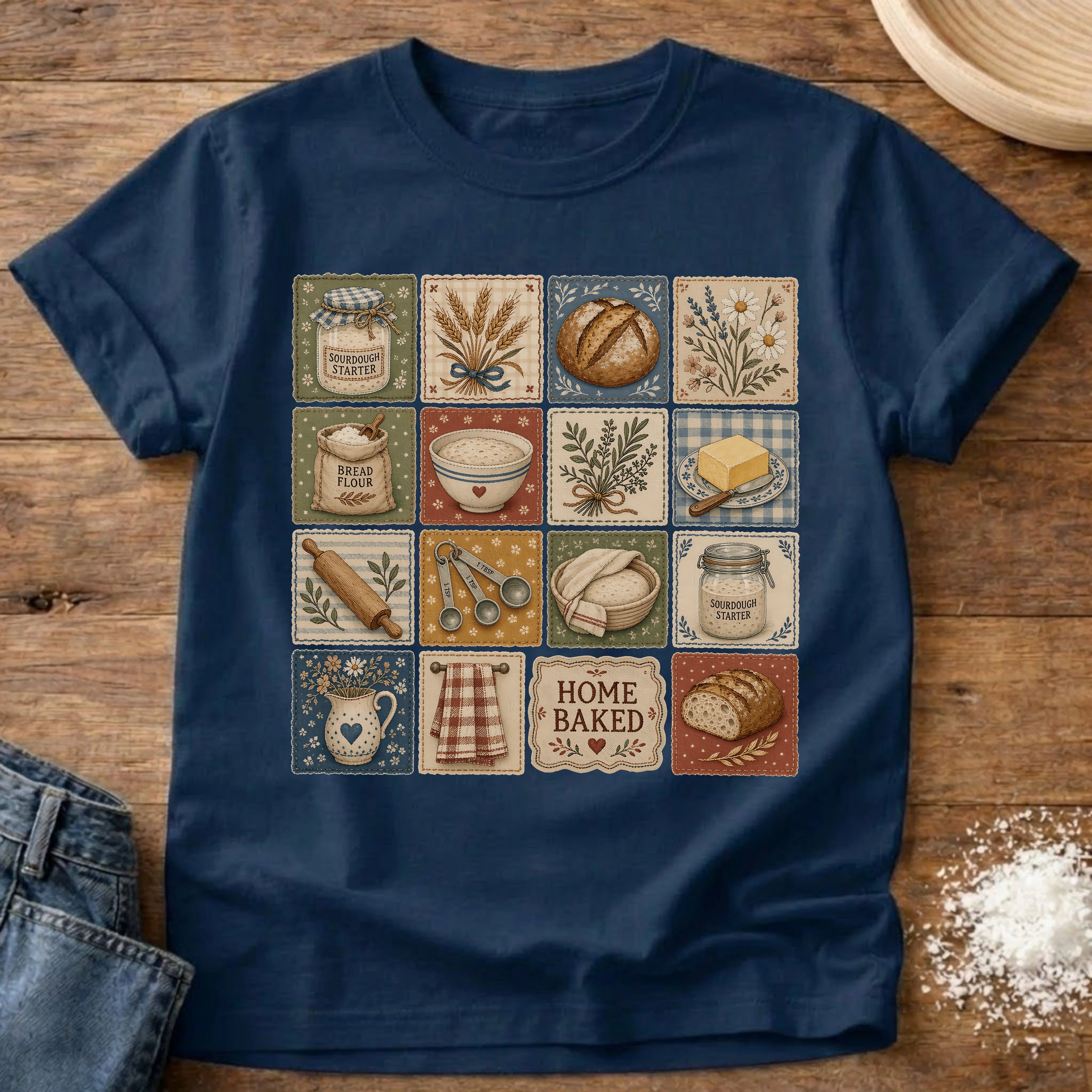 Knead More Fun Home Baked Collection sourdough t-shirt in Navy