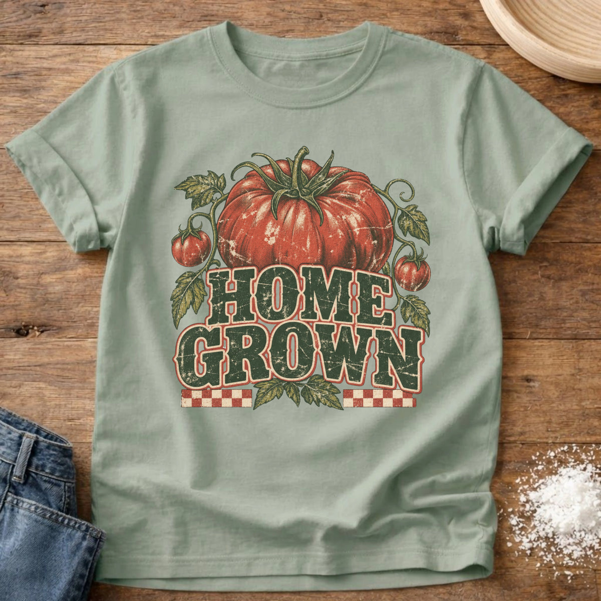 Knead More Fun Home Grown Tomatoes graphic t-shirt in Bay
