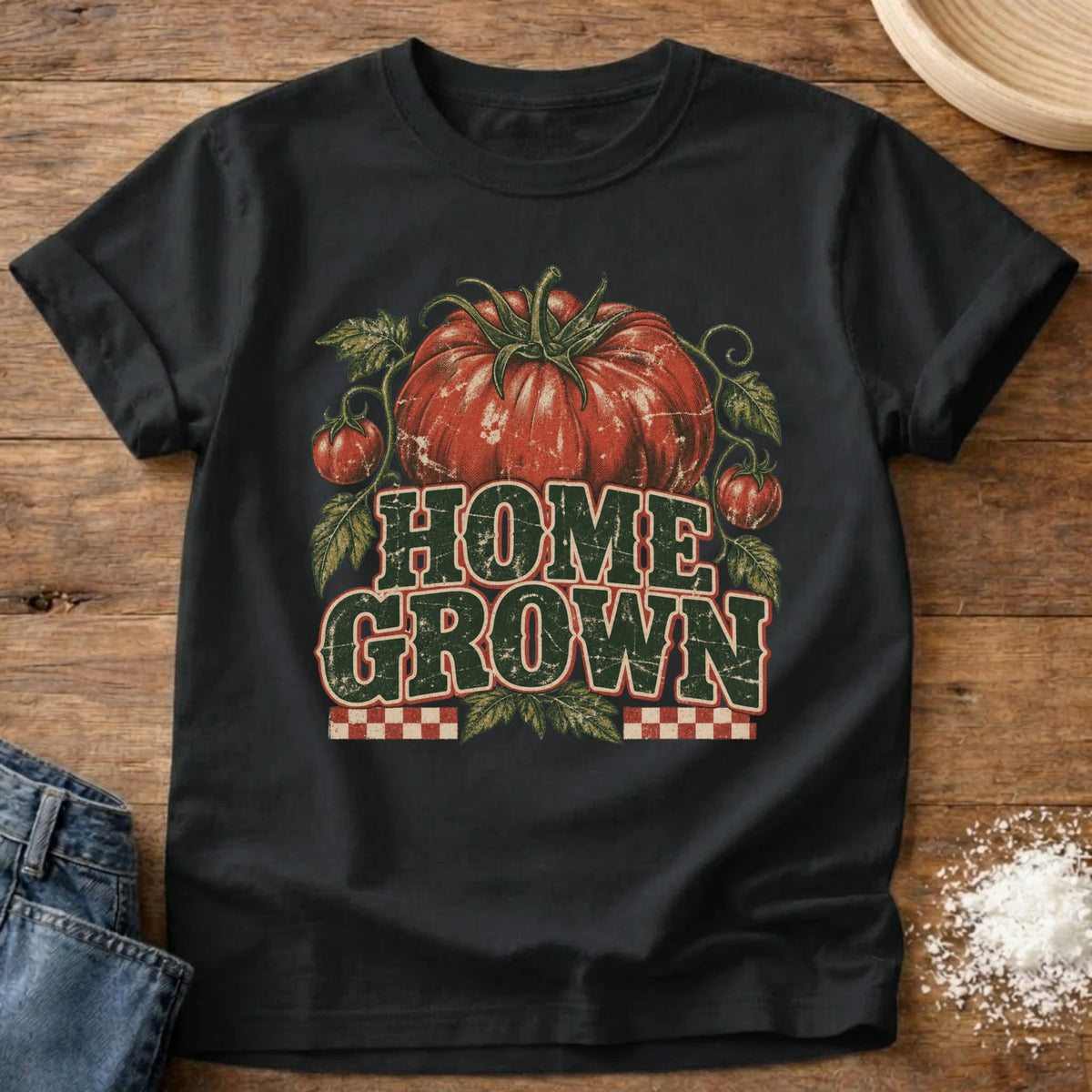 Knead More Fun Home Grown Tomatoes graphic t-shirt in Black