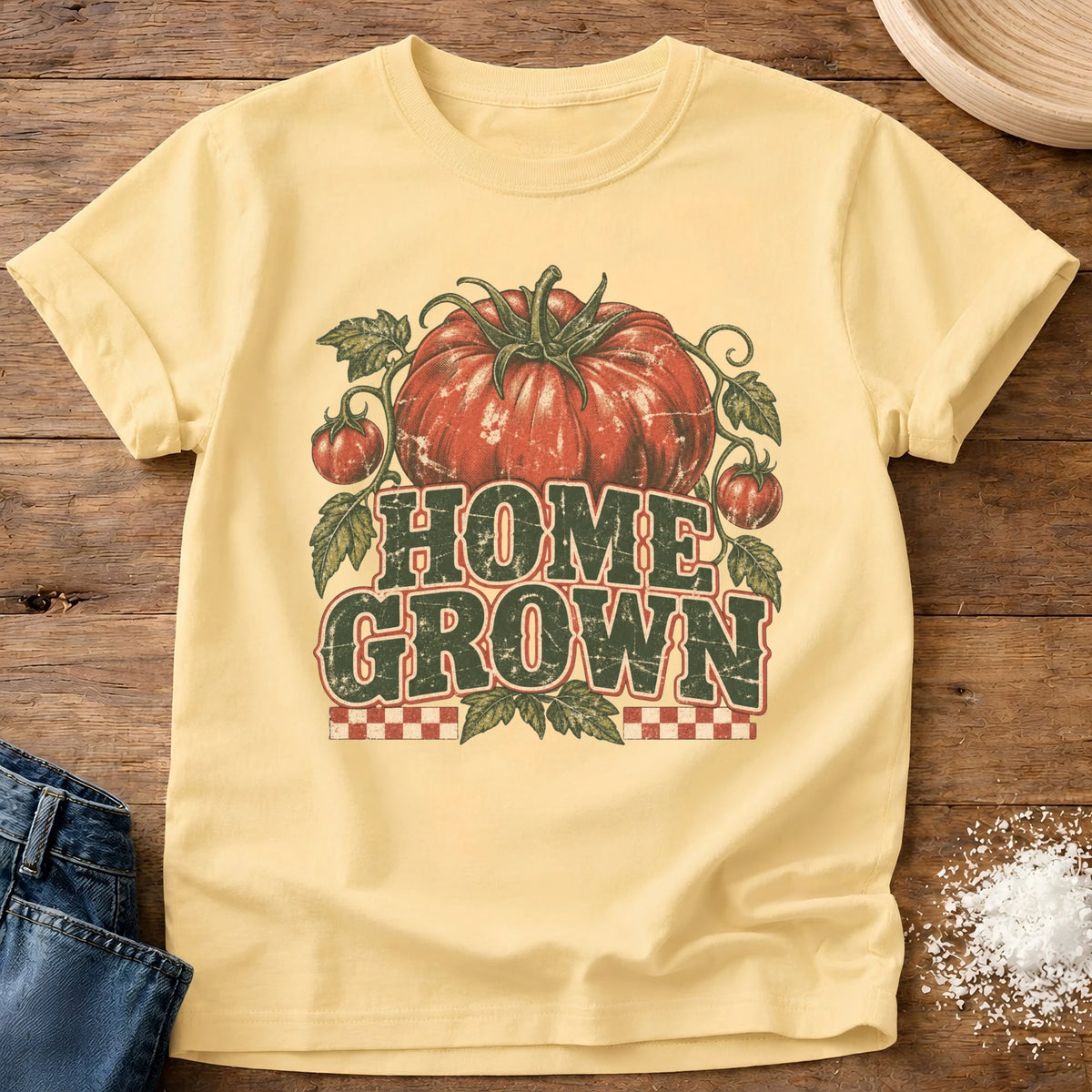 Knead More Fun Home Grown Tomatoes graphic t-shirt in Butter