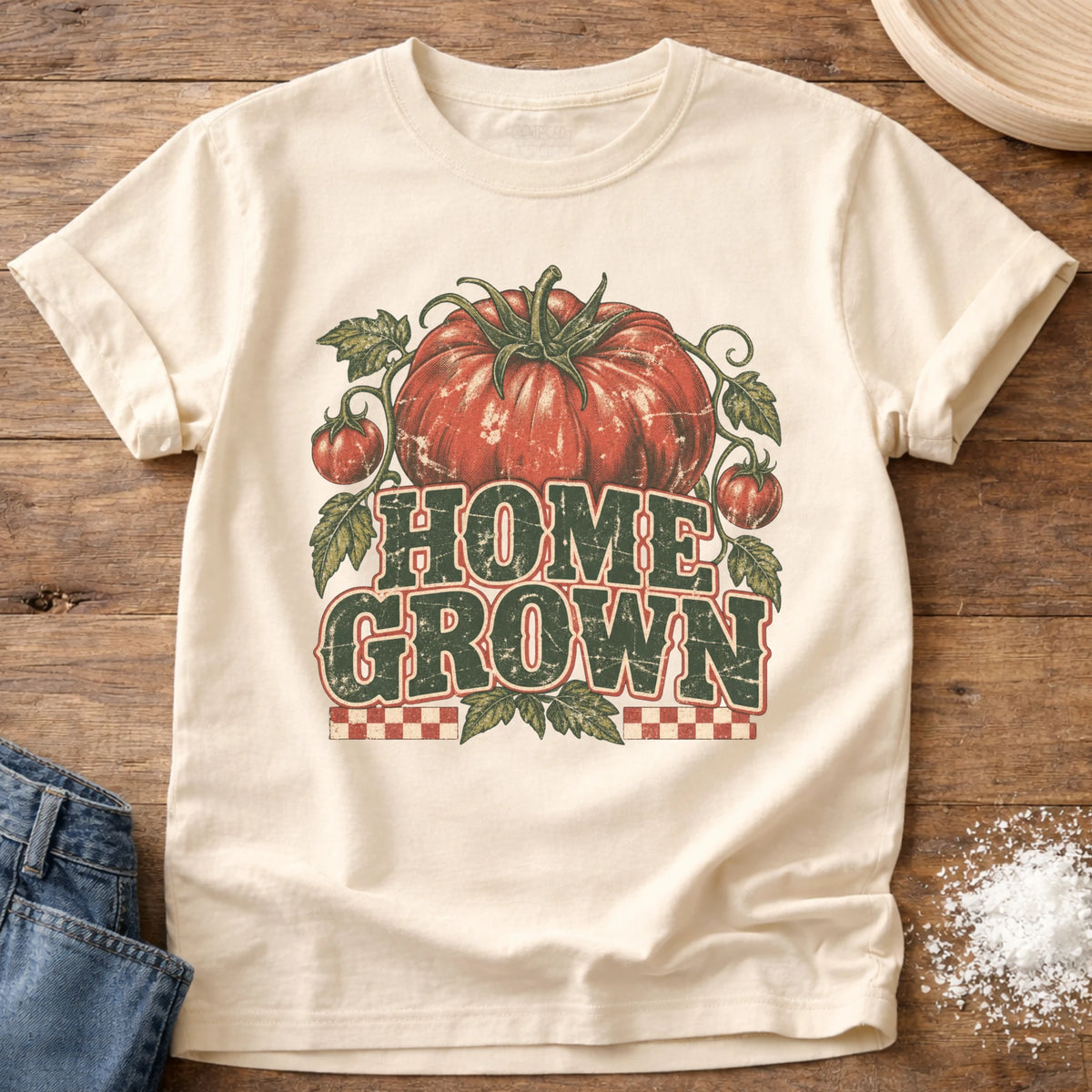 Knead More Fun Home Grown Tomatoes graphic t-shirt in Ivory