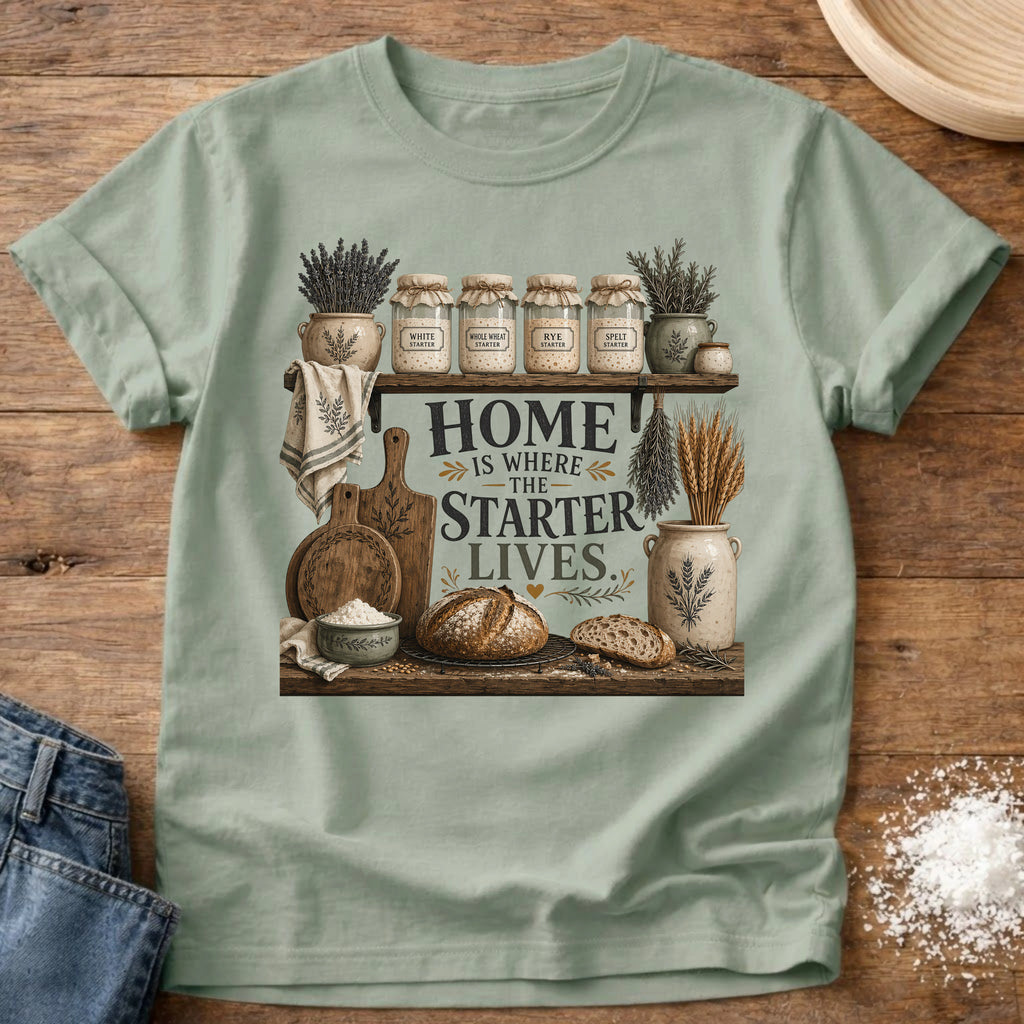 Knead More Fun Home is Where the Starter Lives sourdough t-shirt in Bay
