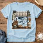 Knead More Fun Home is Where the Starter Lives sourdough t-shirt in Chambray