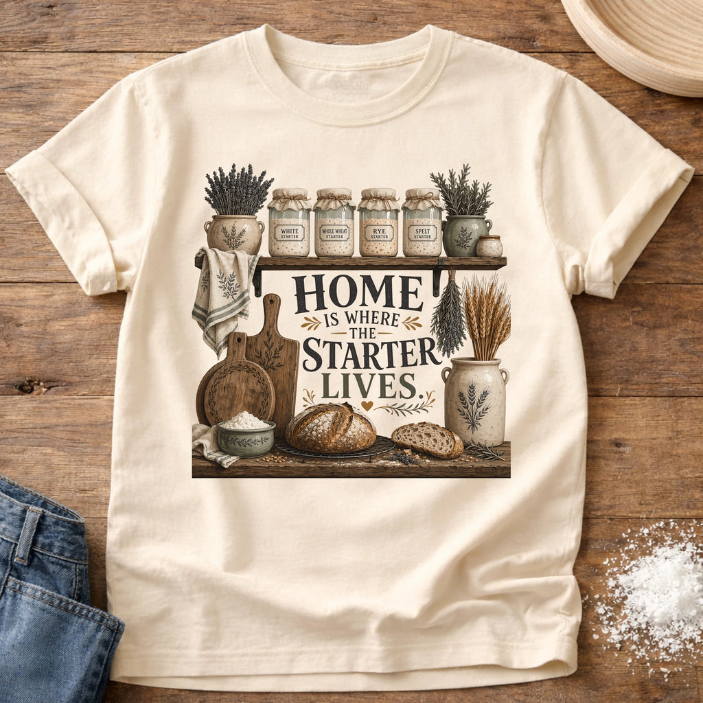 Knead More Fun Home is Where the Starter Lives sourdough t-shirt in Ivory