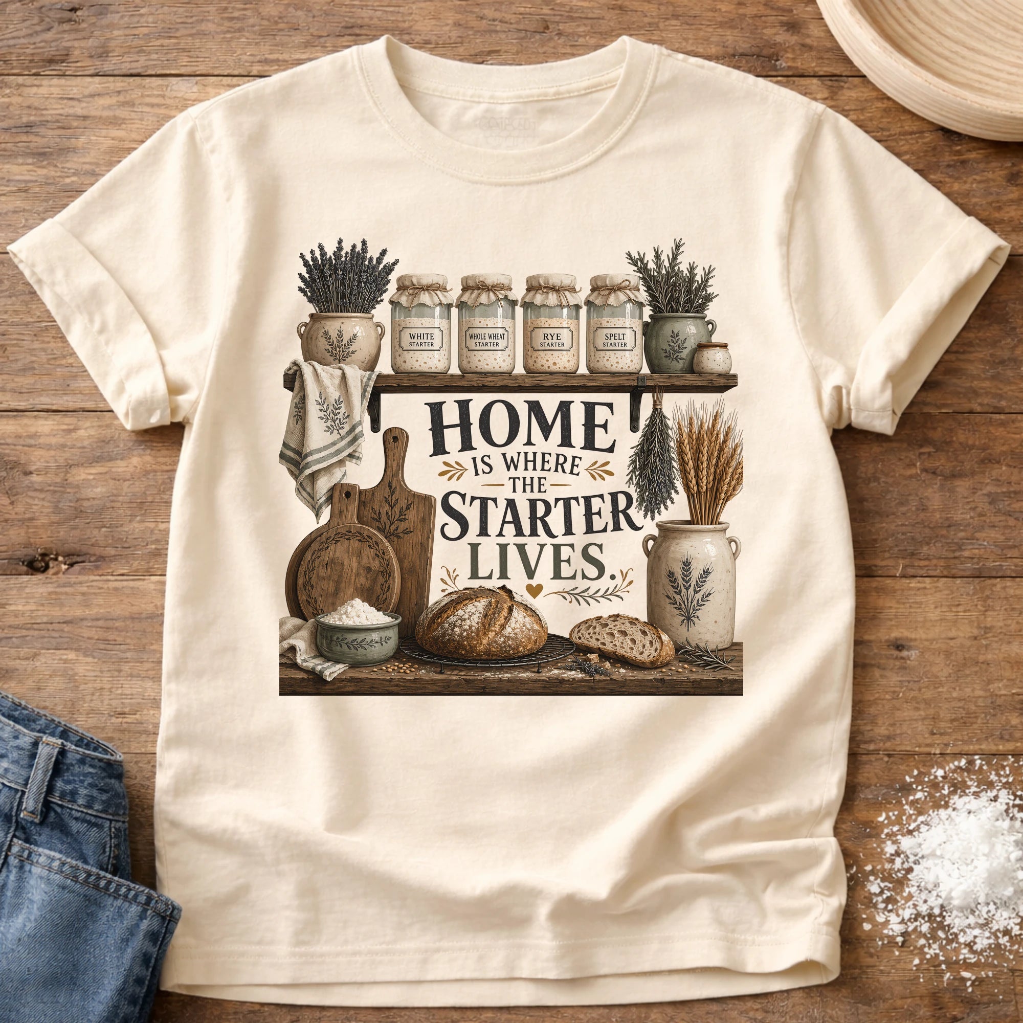 Knead More Fun Home is Where the Starter Lives sourdough t-shirt in Ivory