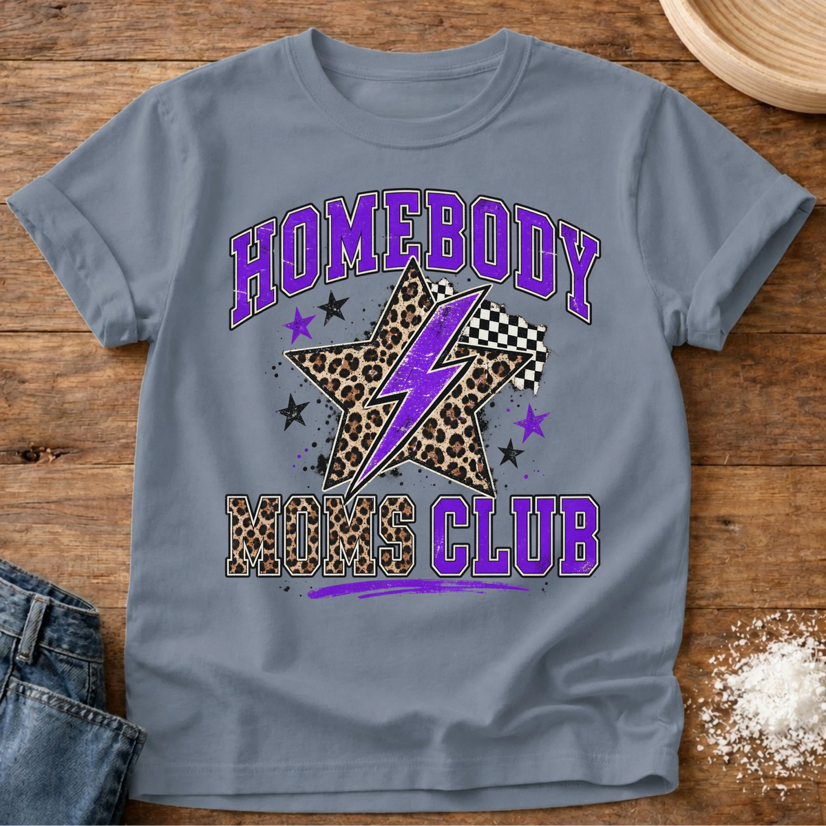 Knead More Fun Homebody Mom's Club t-shirt in Blue Jean
