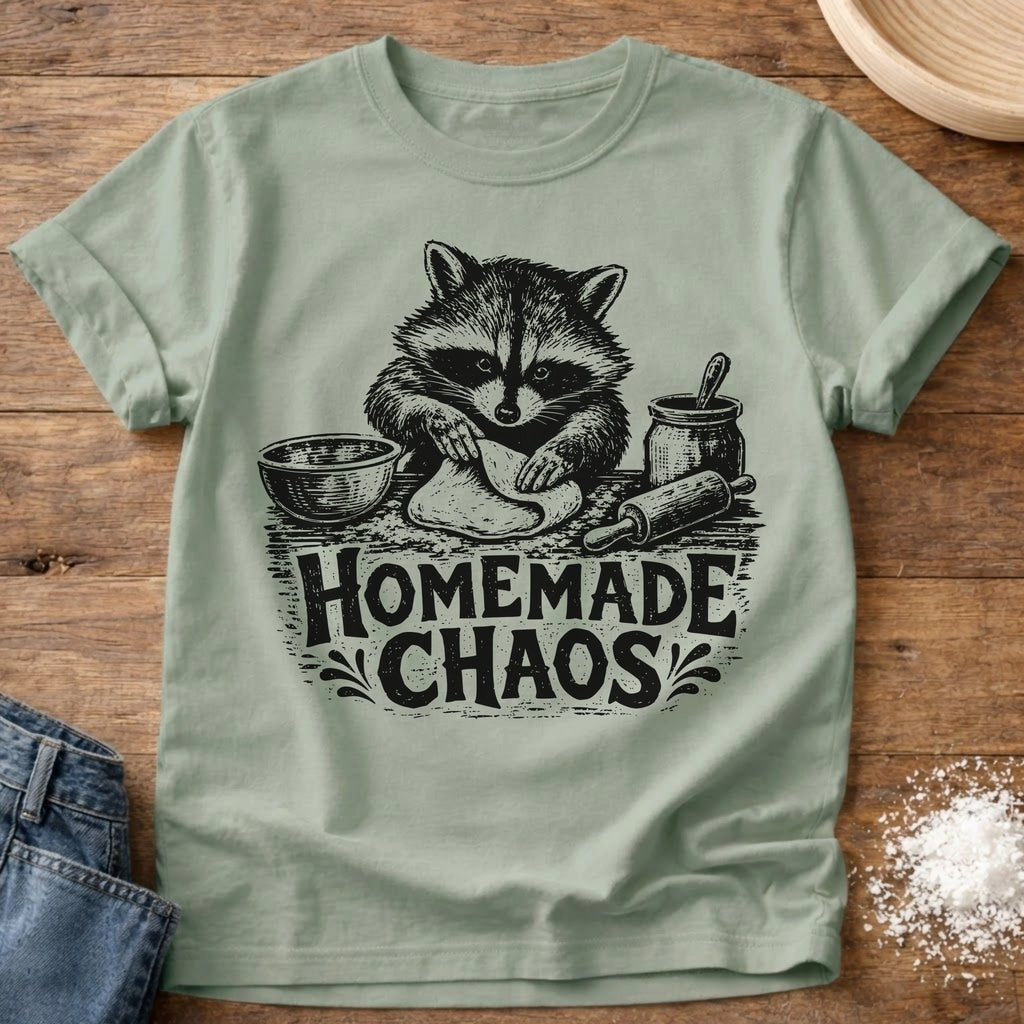 Knead More Fun Homemade Chaos Raccoon sourdough t-shirt in Bay