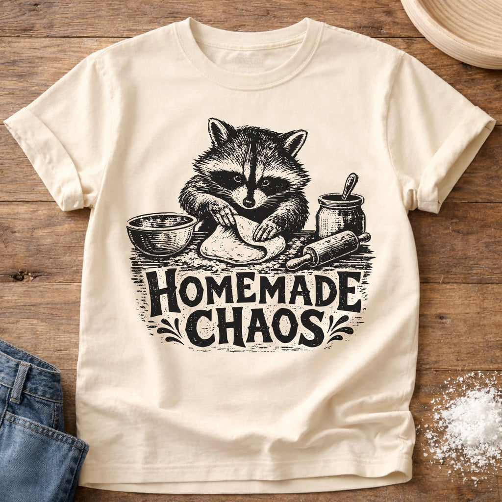 Knead More Fun Homemade Chaos Raccoon sourdough t-shirt in Ivory