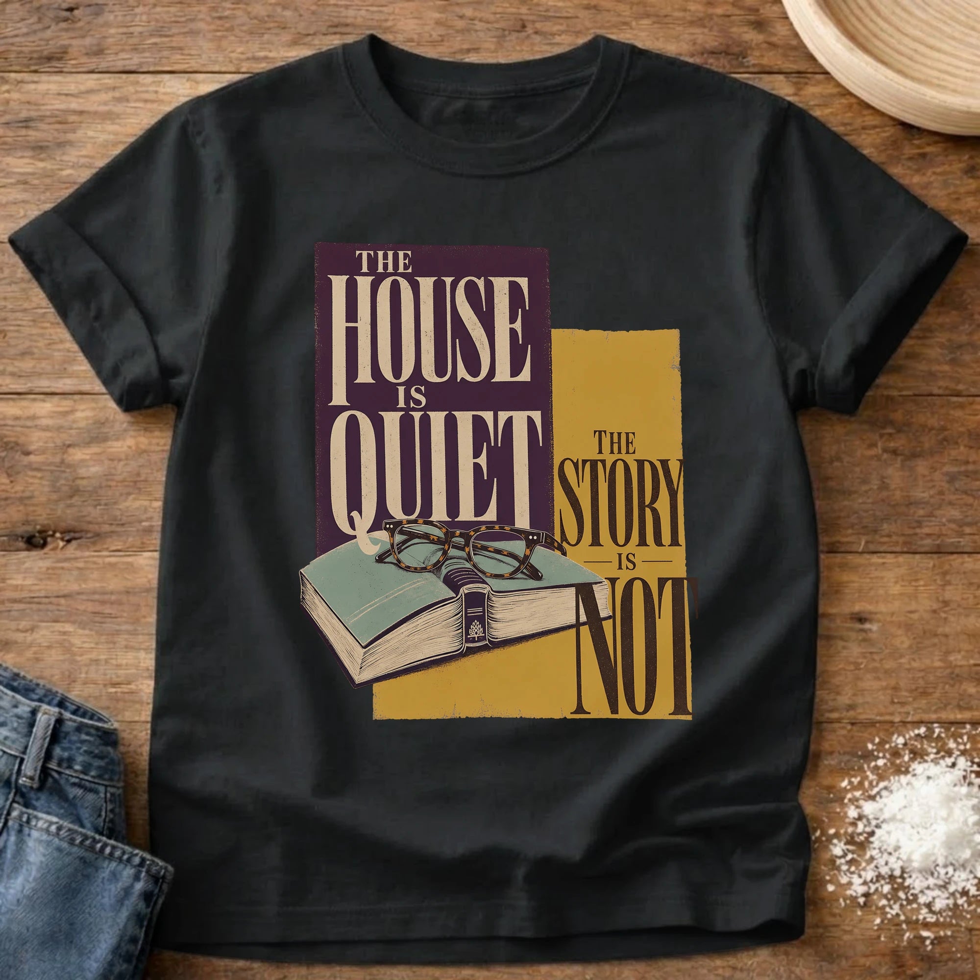 Knead More Fun house is quiet bookish t-shirt in Black