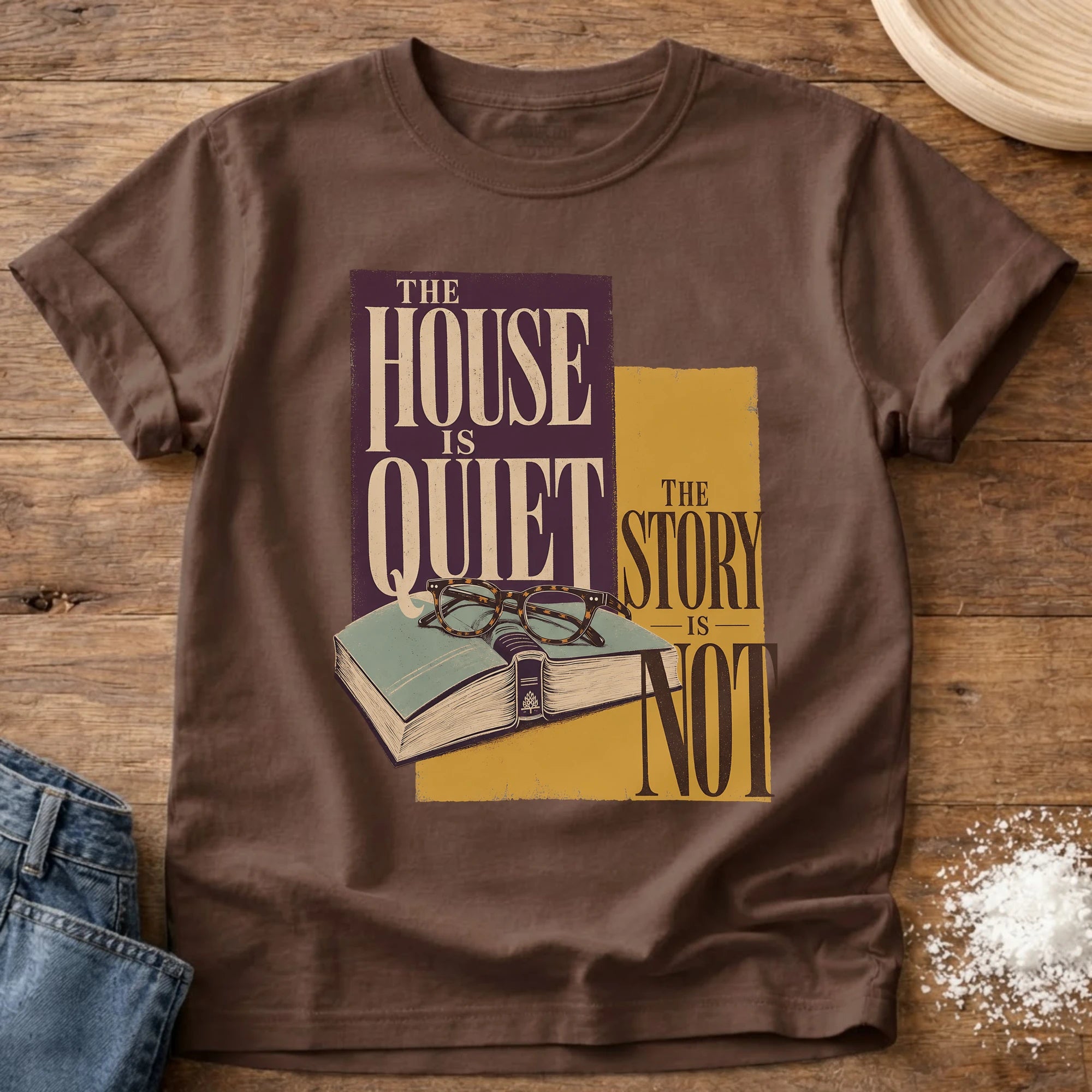 Knead More Fun house is quiet bookish t-shirt in Espresso