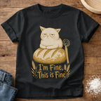 Knead More Fun I'm Fine Cat sourdough t-shirt in Black