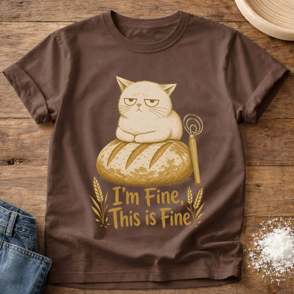 Knead More Fun I'm Fine Cat sourdough t-shirt in Espresso