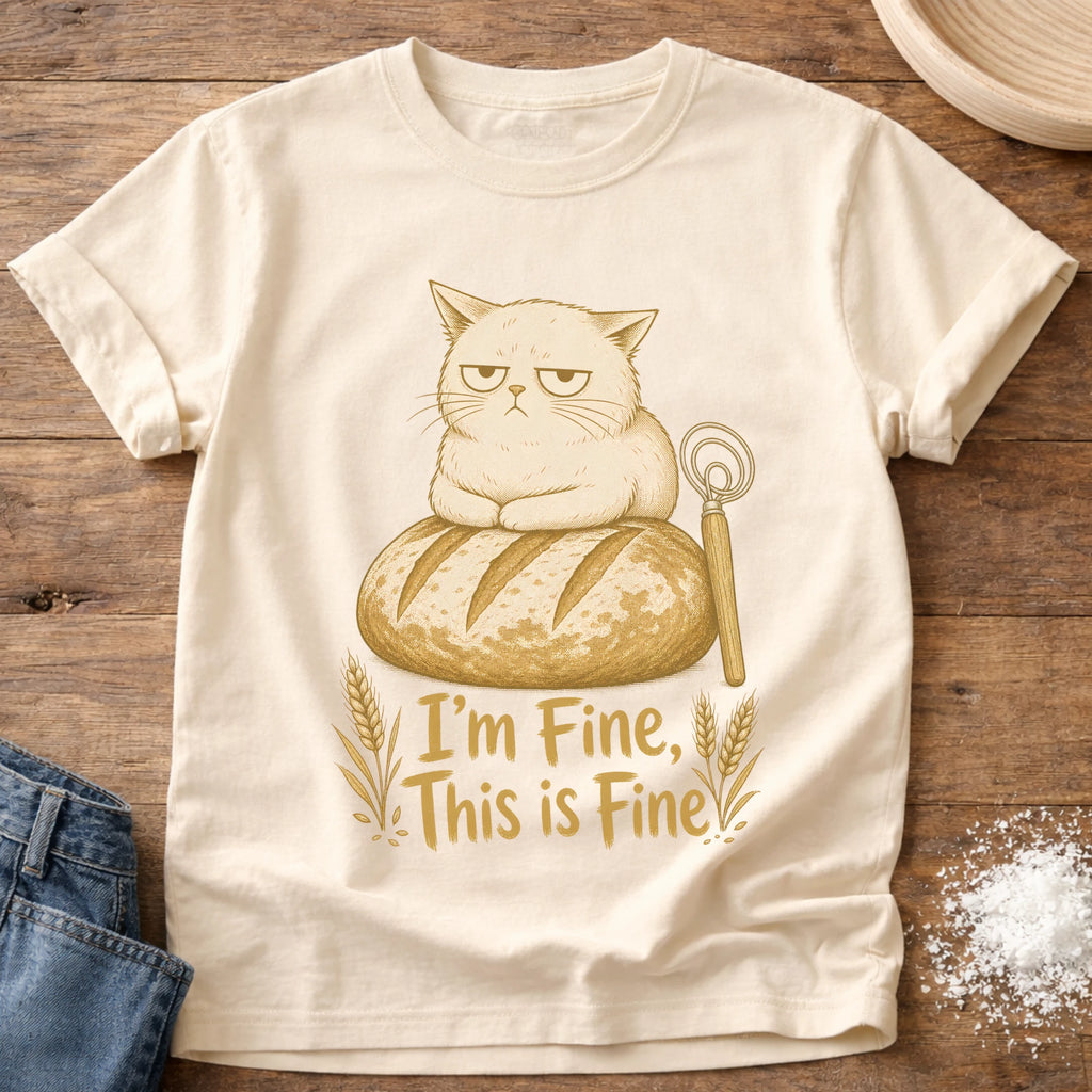 Knead More Fun I'm Fine Cat sourdough t-shirt in Ivory