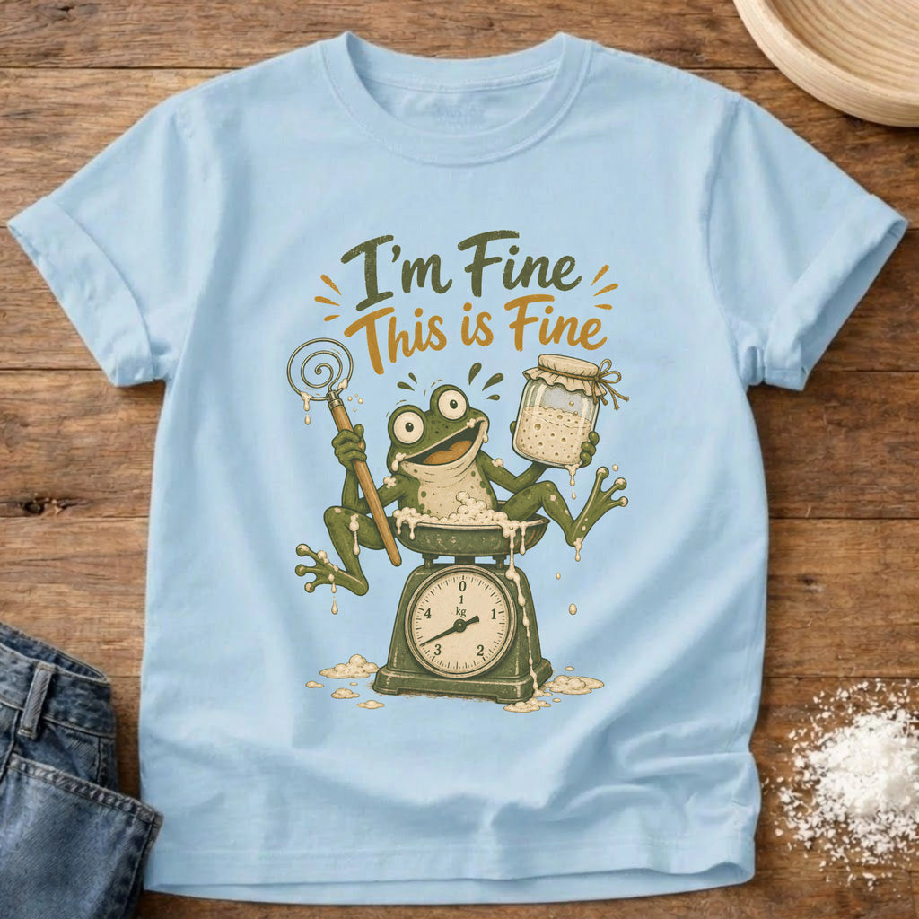 Knead More Fun I'm Fine Frog sourdough t-shirt in Chambray