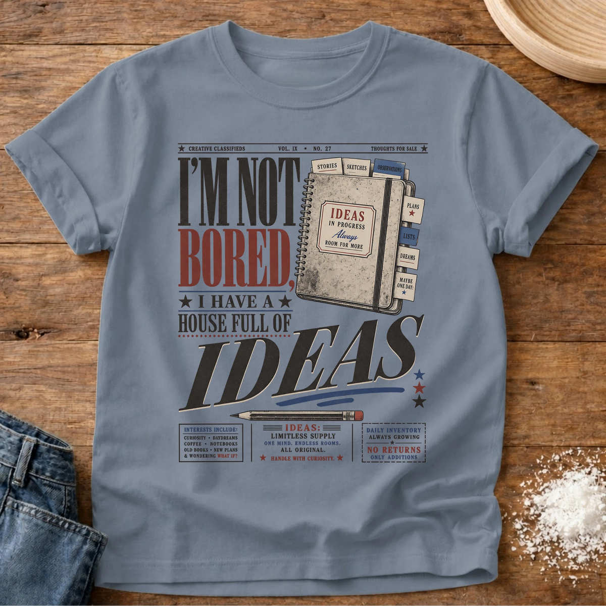 Knead More Fun Ideas In Progress homebody t-shirt in Blue Jean