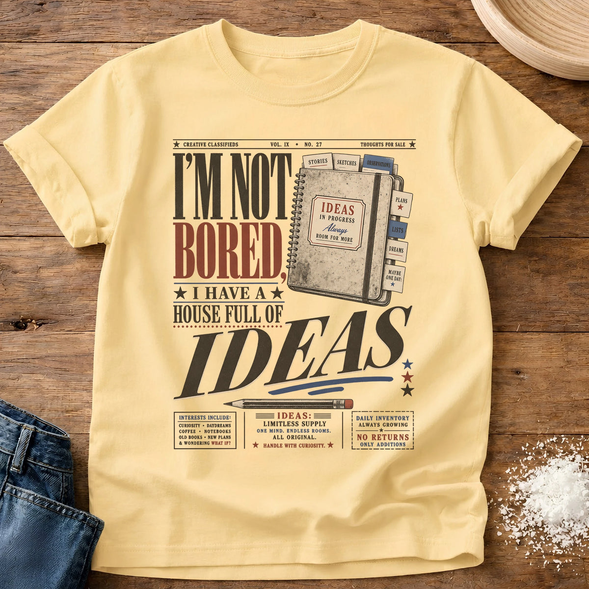 Knead More Fun Ideas In Progress homebody t-shirt in Butter