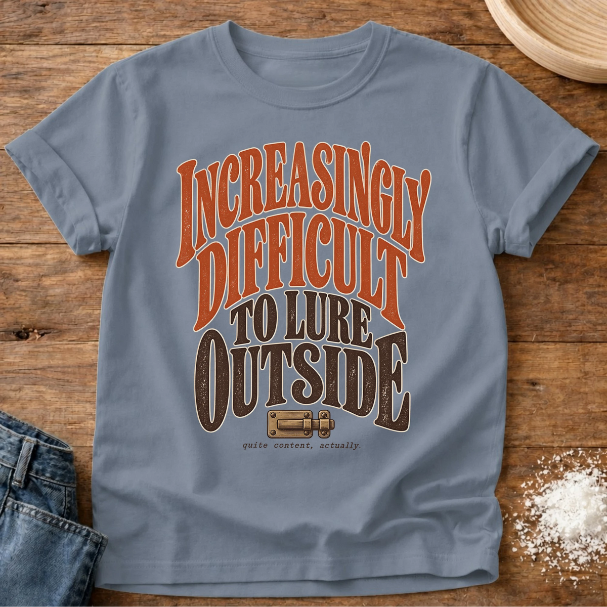 Knead More Fun Increasingly Difficult Outside t-shirt in Blue Jean