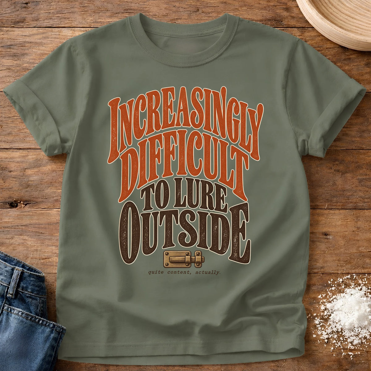 Knead More Fun Increasingly Difficult Outside t-shirt in Moss