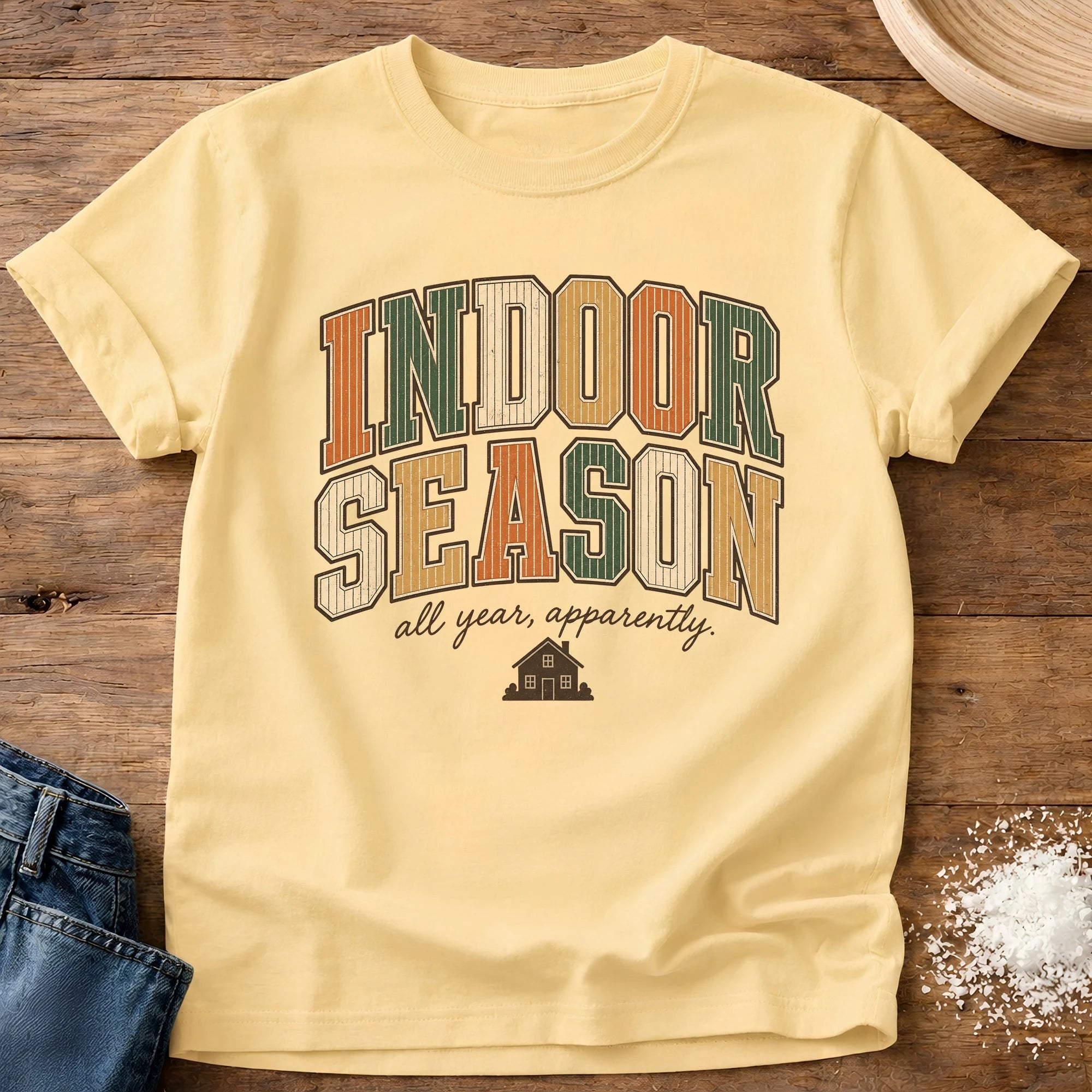 Knead More Fun Indoor Season retro homebody t-shirt in Butter