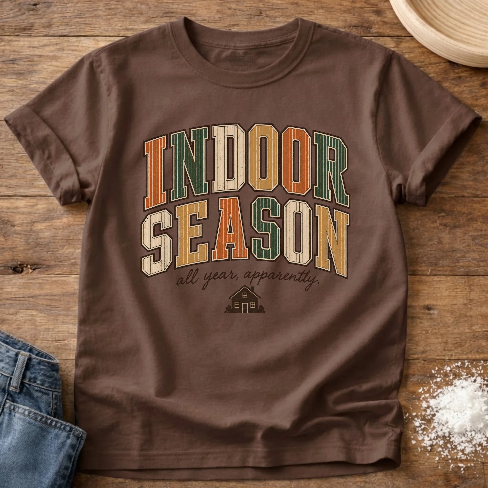 Knead More Fun Indoor Season retro homebody t-shirt in Espresso