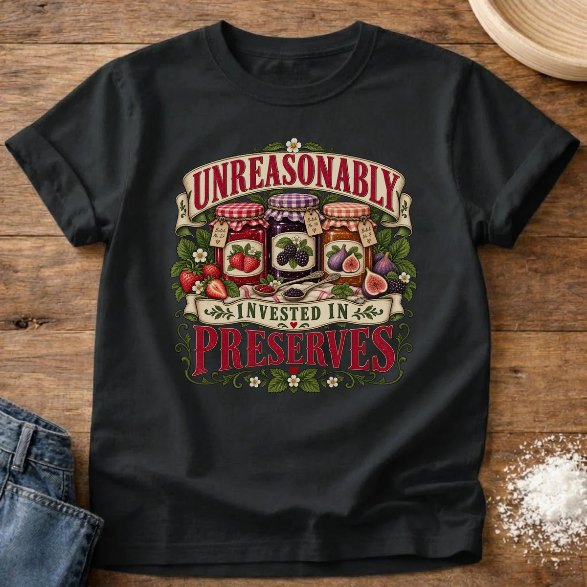 Knead More Fun Invested In Preserves graphic t-shirt in Black