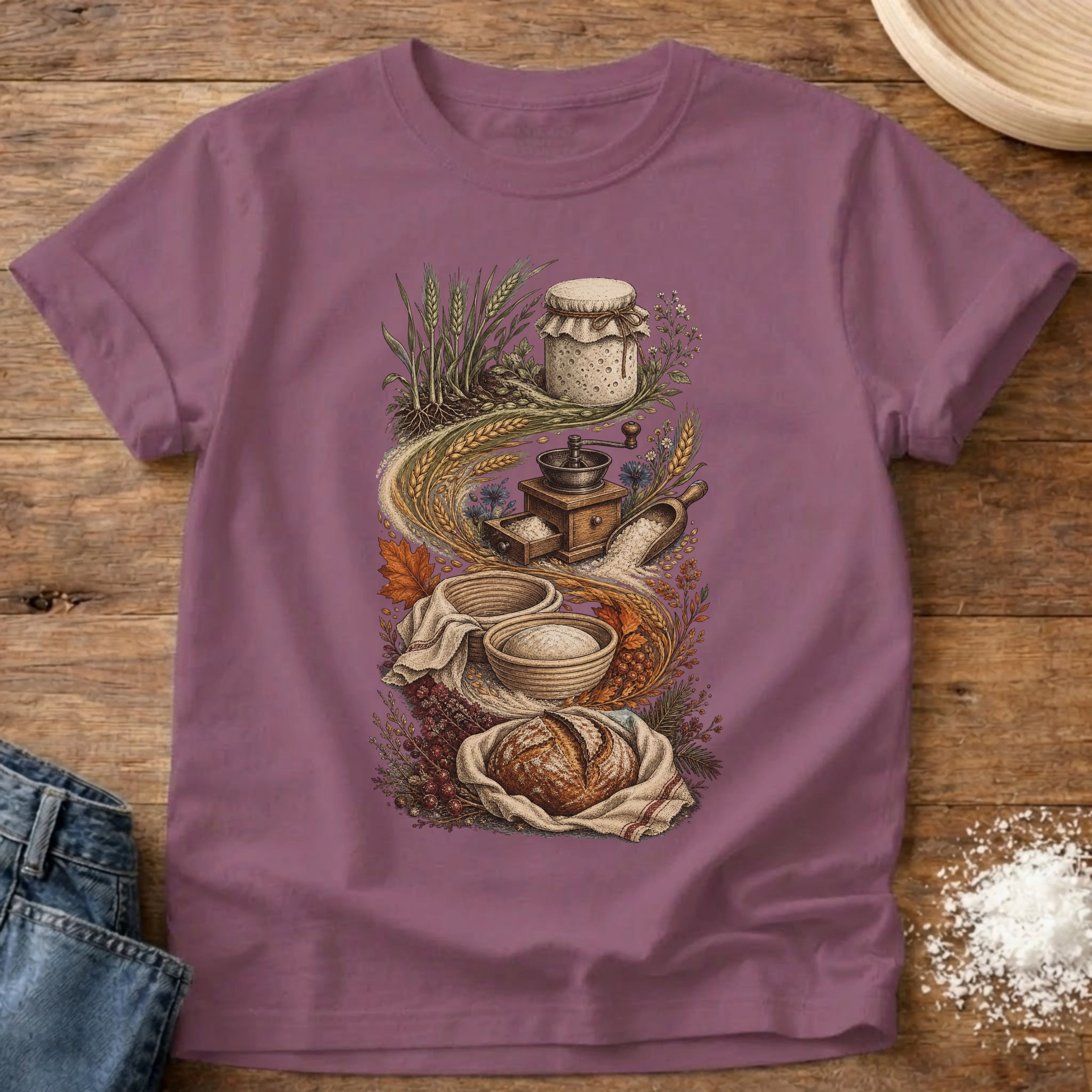 Knead More Fun It's a Process vintage sourdough t-shirt in Berry